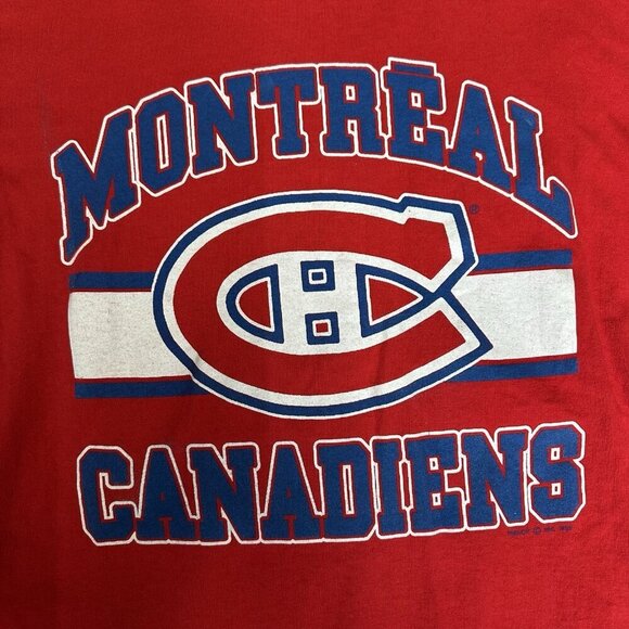 Vintage Montreal Canadiens T-Shirt Single Stitch Red 1989 80s NHL Trench XL - Picture 3 of 9